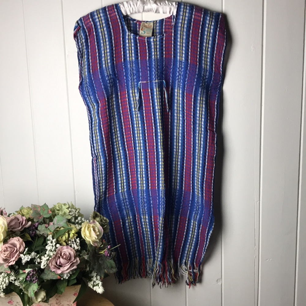 El Interior Mexican Folk Woven Plaid Boho Tunic